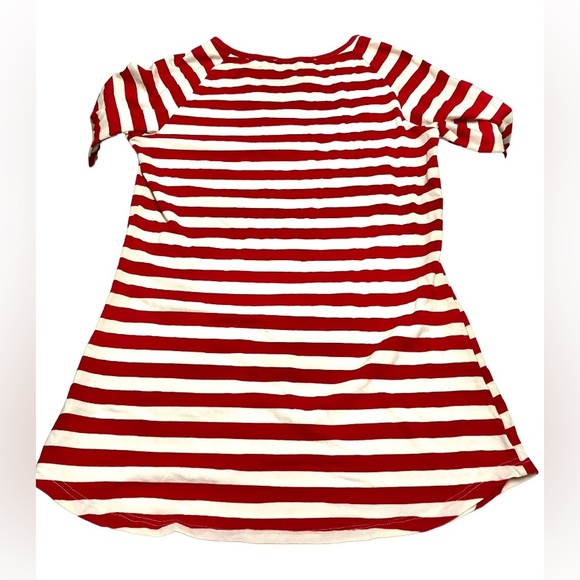 EZ Clothing Red White Striped Top Elbow Patches Size L Long Sleeve Tunic - Picture 3 of 8